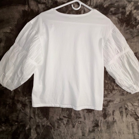 Madewell White Puff Sleeve Tee NWT XS‎ Sheer Poplin Sleeve Cotton Top - Picture 6 of 11